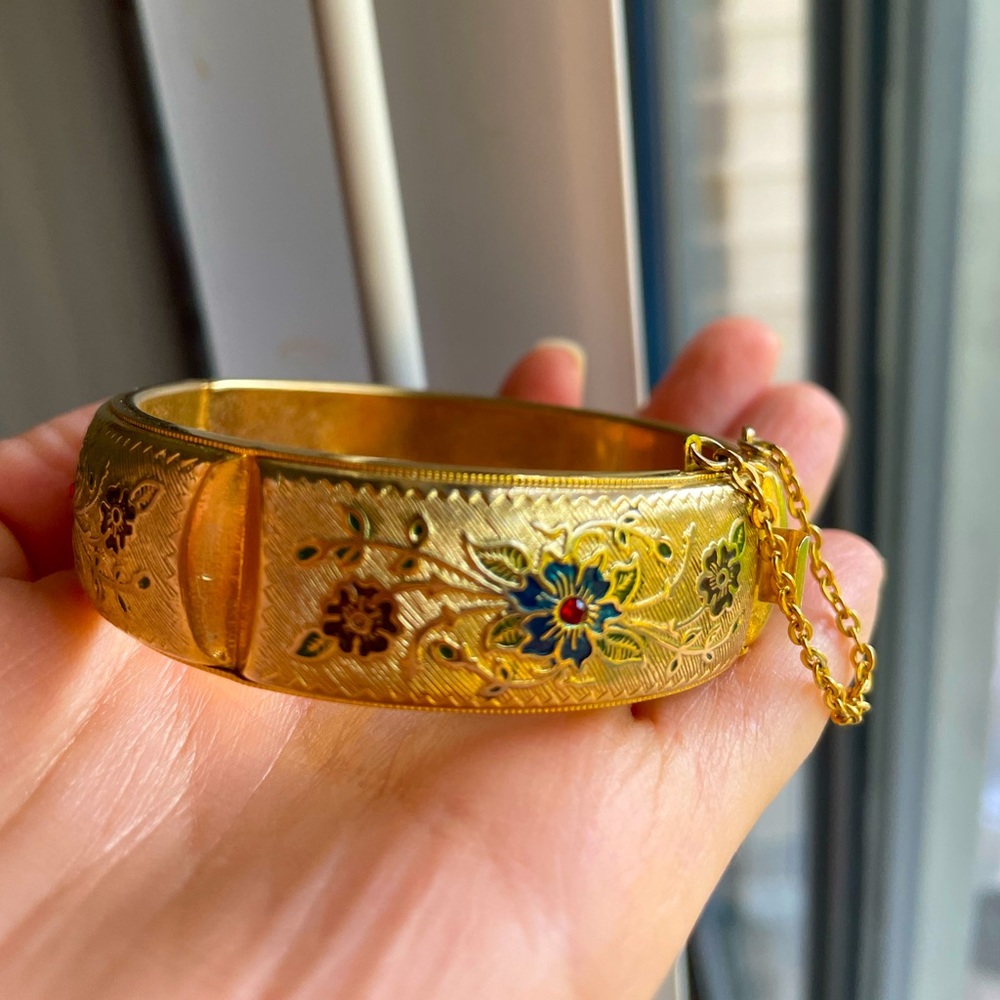 Gold with blue flowers bracelet